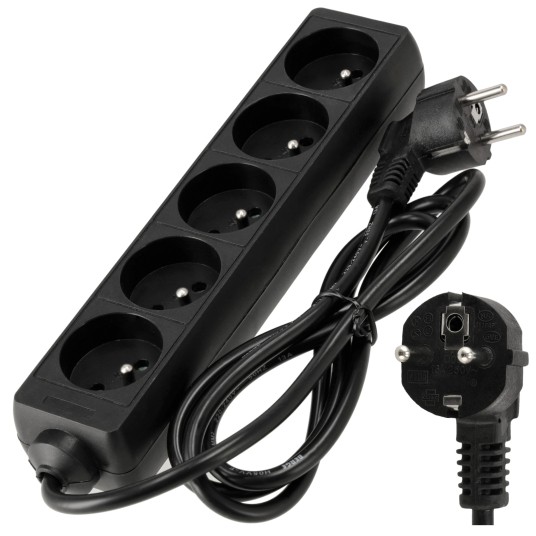 Przedłużacz zasilający 5 gniazda 1,5m CZARNY