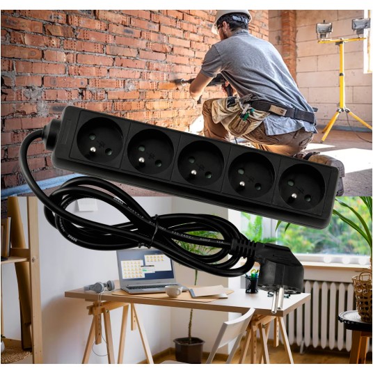 Przedłużacz zasilający 5 gniazda 1,5m CZARNY