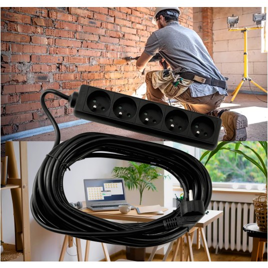 Przedłużacz zasilający 5 gniazda 10m CZARNY