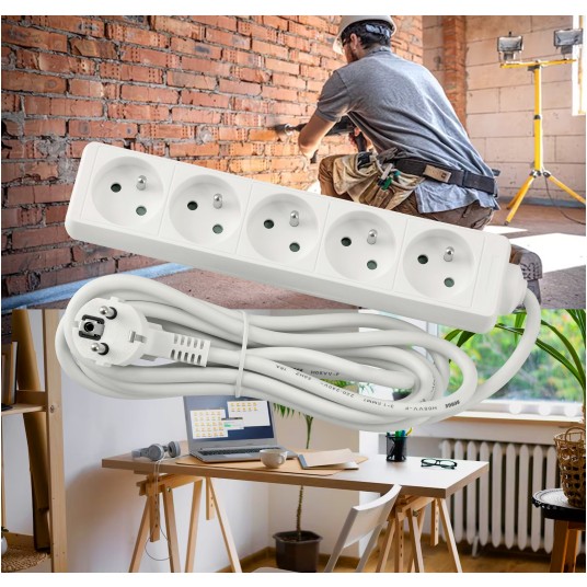 Przedłużacz zasilający 5 gniazda 3m BIAŁY