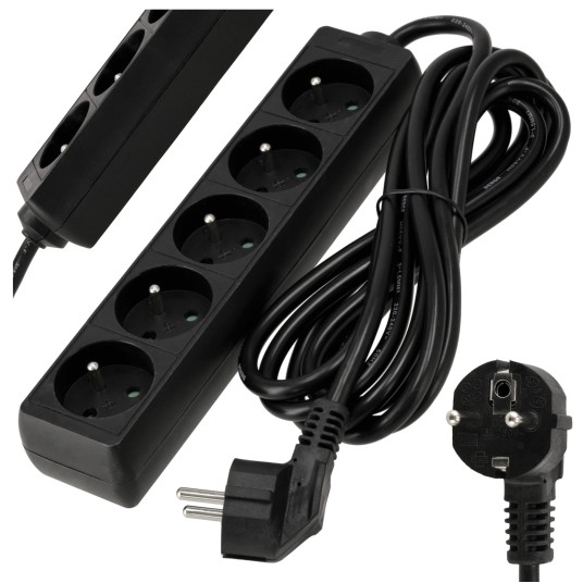 Przedłużacz zasilający 5 gniazda 3m CZARNY