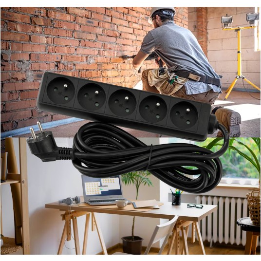 Przedłużacz zasilający 5 gniazda 3m CZARNY