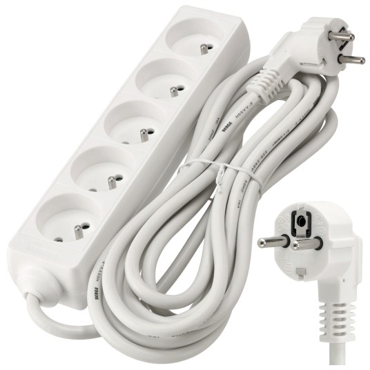 Przedłużacz zasilający 5 gniazda 5m BIAŁY