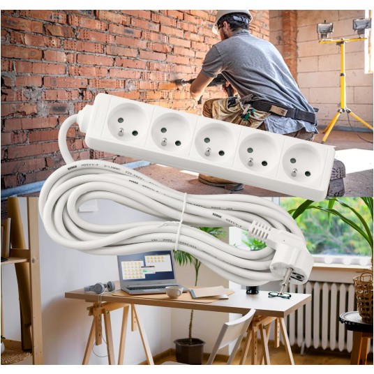 Przedłużacz zasilający 5 gniazda 5m BIAŁY