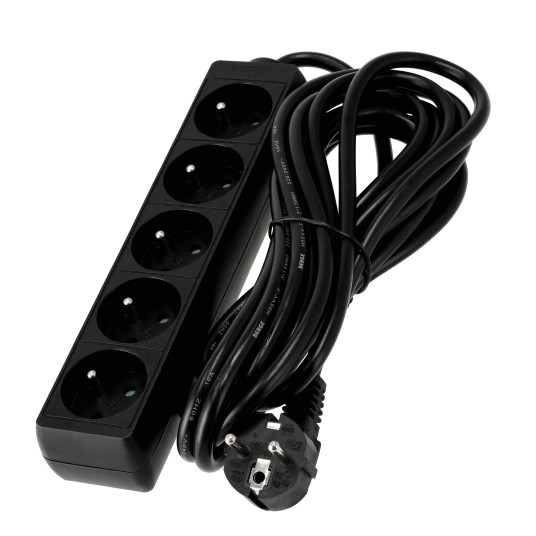 Przedłużacz zasilający 5 gniazda 5m CZARNY