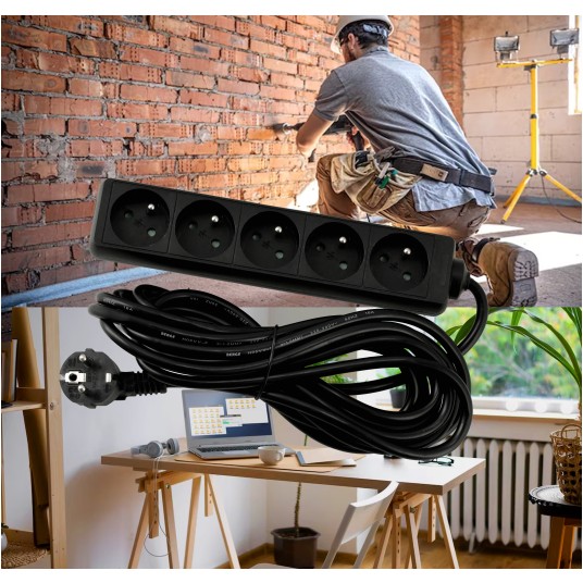 Przedłużacz zasilający 5 gniazda 5m CZARNY