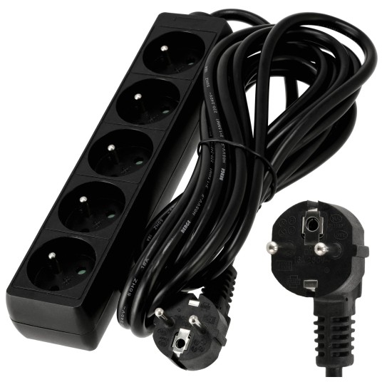 Przedłużacz zasilający 5 gniazda 5m CZARNY