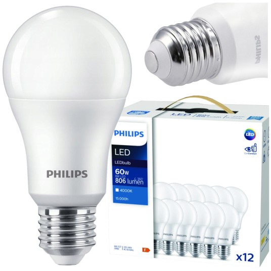 SET X12 ŻARÓWKA LED E27 8W NW 4000K PHILIPS