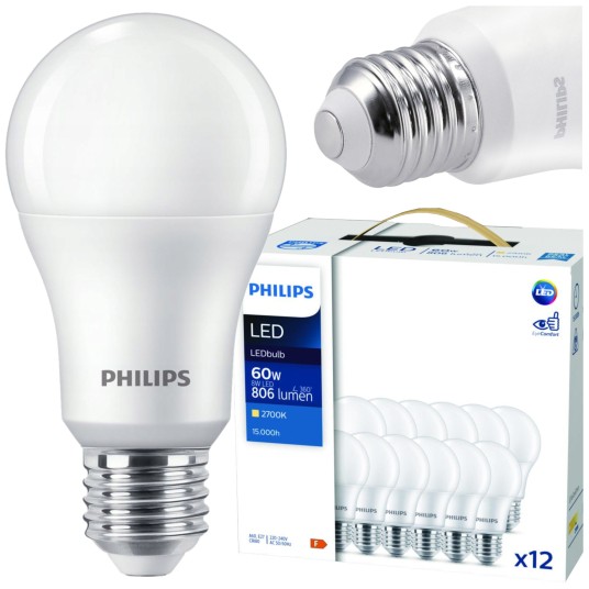 SET X12 ŻARÓWKA LED E27 8W WW 2700K PHILIPS