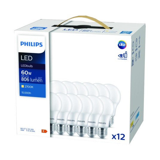 SET X12 ŻARÓWKA LED E27 8W WW 2700K PHILIPS