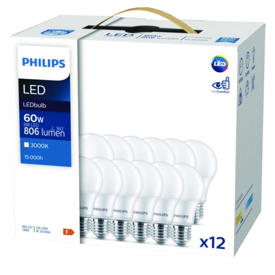 SET X12 ŻARÓWKA LED E27 8W WW 3000K PHILIPS