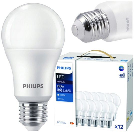 SET X12 ŻARÓWKA LED E27 8W WW 3000K PHILIPS
