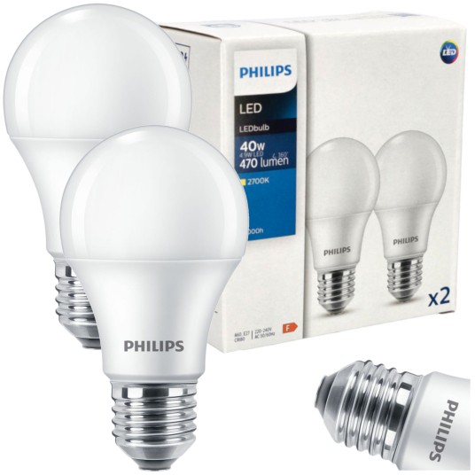 SET X2 ŻARÓWKA LED E27 4.9W WW 2700K PHILIPS