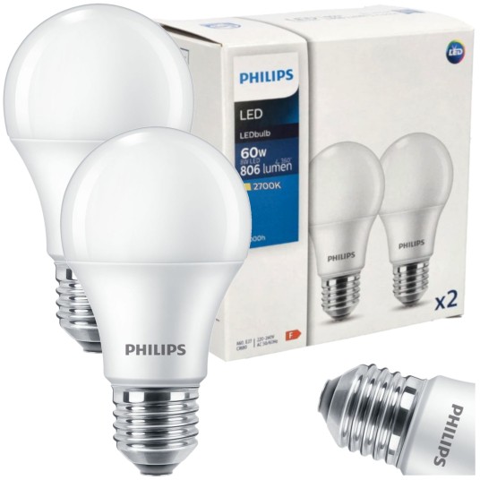 SET X2 ŻARÓWKA LED E27 8W WW 2700K PHILIPS