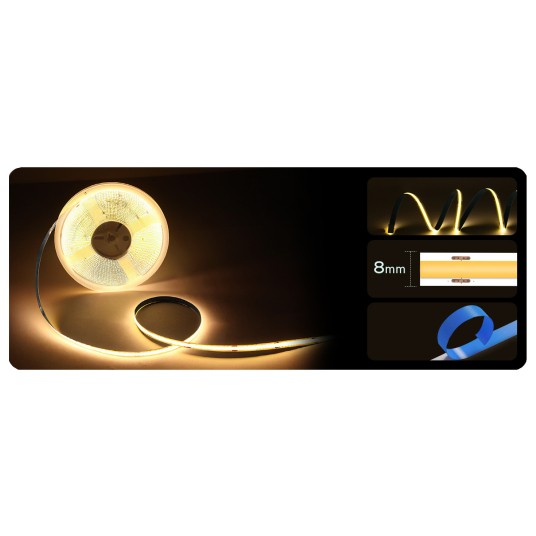 TAŚMA LED COB 24V 5M 9W/m 3000K 990lm/m 480D IP20