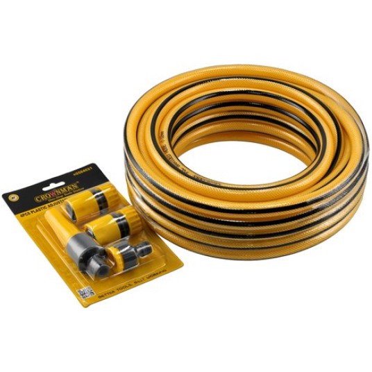 WĄŻ OGRODOWY 15M+PLASTIKOWA DYSZ+3 ZŁĄCZKI