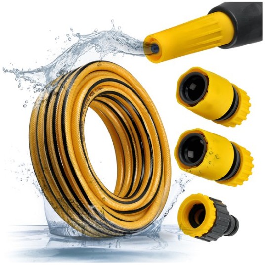 WĄŻ OGRODOWY 15M+PLASTIKOWA DYSZ+3 ZŁĄCZKI