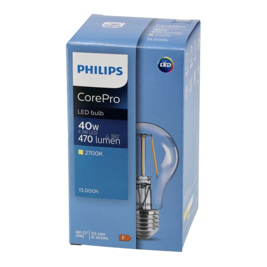 ŻARÓWKA FILAMENT LED E27 A60 4.3-40W WW 2700K PHILIPS