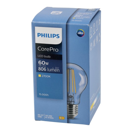 ŻARÓWKA FILAMENT LED E27 A60 7W WW 2700K PHILIPS