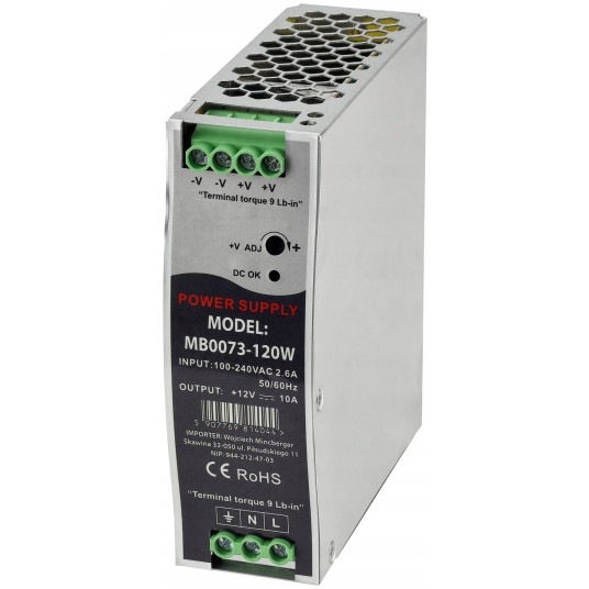 ZASILACZ LED NA SZYNĘ DIN 120W 12V