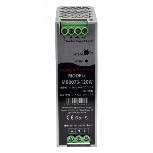 ZASILACZ LED NA SZYNĘ DIN 120W 12V