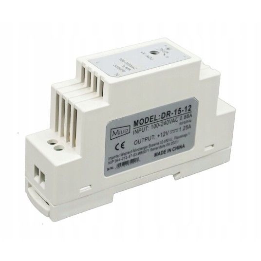 ZASILACZ LED NA SZYNĘ DIN 15W 12V