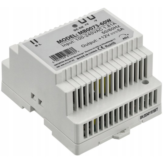 ZASILACZ LED NA SZYNĘ DIN 60W 12V