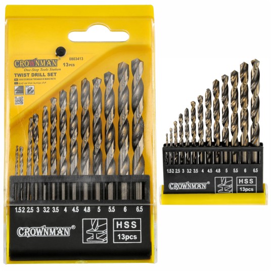 ZESTAW 13 SZTUK WIERTEŁ KRĘTYCH Z CHWYTEM PROSTYM