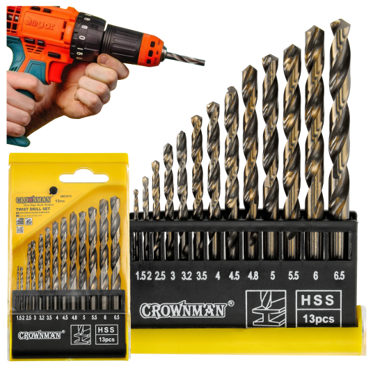 ZESTAW 13 SZTUK WIERTEŁ KRĘTYCH Z CHWYTEM PROSTYM