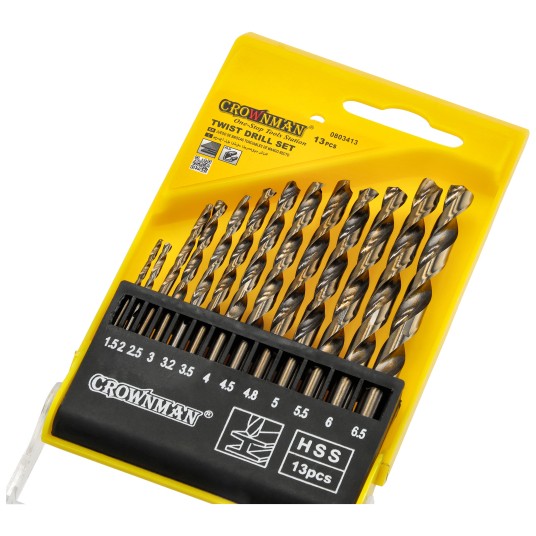 ZESTAW 13 SZTUK WIERTEŁ KRĘTYCH Z CHWYTEM PROSTYM