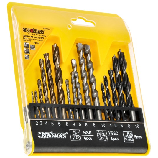 ZESTAW 16 SZTUK WIERTEŁ KOMBINOWANYCH