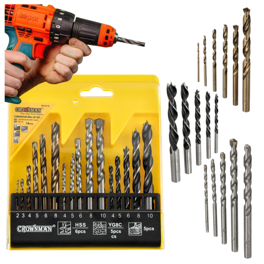 ZESTAW 16 SZTUK WIERTEŁ KOMBINOWANYCH