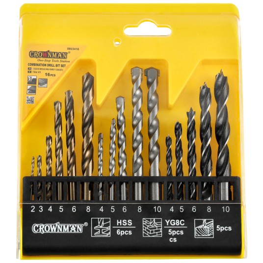 ZESTAW 16 SZTUK WIERTEŁ KOMBINOWANYCH