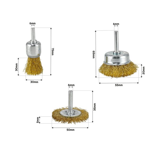 ZESTAW 3 SZCZOTEK DRUCIANYCH DO WIERTARKI