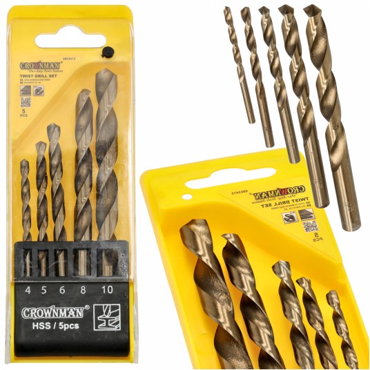 ZESTAW 5 SZTUK WIERTEŁ KRĘTYCH Z CHWYTEM PROSTYM