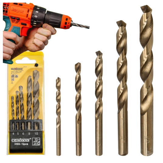 ZESTAW 5 SZTUK WIERTEŁ KRĘTYCH Z CHWYTEM PROSTYM