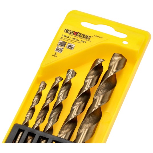 ZESTAW 5 SZTUK WIERTEŁ KRĘTYCH Z CHWYTEM PROSTYM