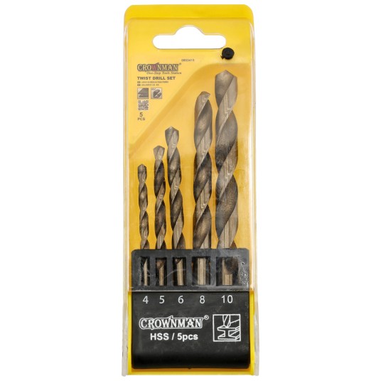ZESTAW 5 SZTUK WIERTEŁ KRĘTYCH Z CHWYTEM PROSTYM