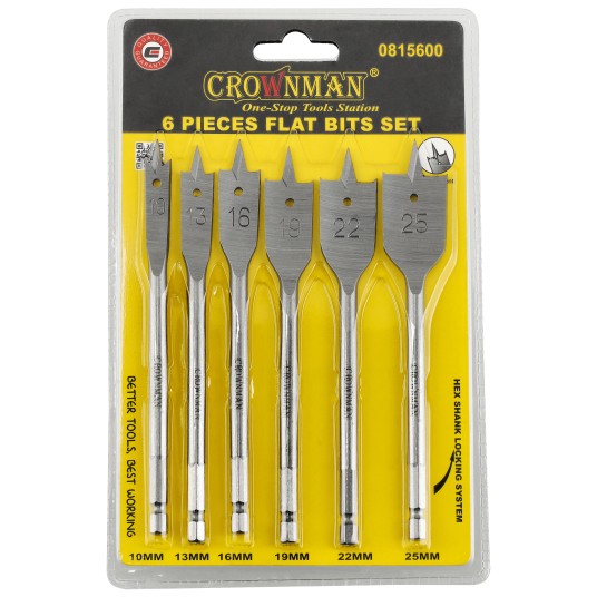 ZESTAW 6 SZTUK PŁASKICH WIERTEŁ DO DREWNA