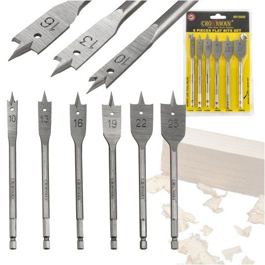 ZESTAW 6 SZTUK PŁASKICH WIERTEŁ DO DREWNA