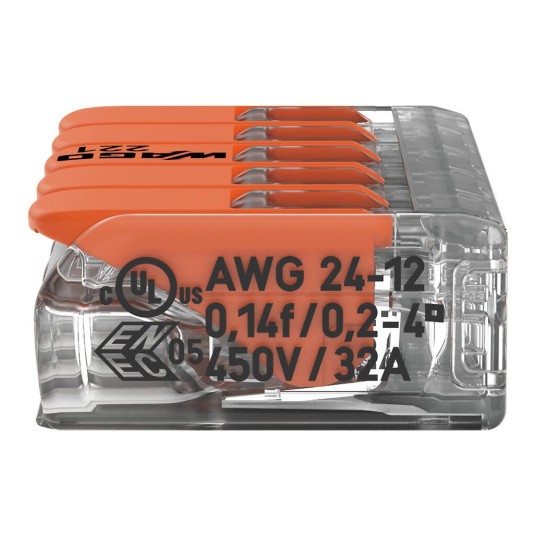 ZŁĄCZKA WAGO Z DŹWIGNIĄ 5-OTWOROWA - 221-415