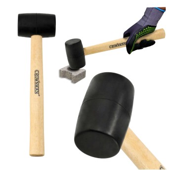 CZARNY GUMOWY MŁOTEK Z DREWNIANYM TRZONKIEM