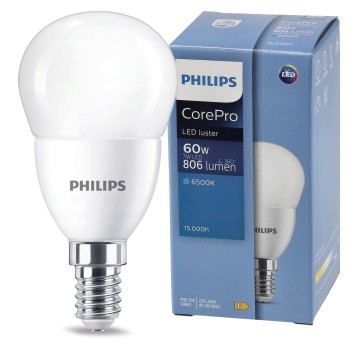 PHILIPS ŻARÓWKA E14 MINIGLOBE 7-60W CW 6500K COREPRO