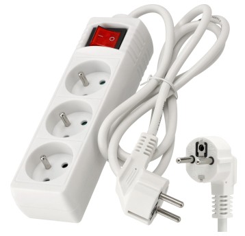 Przedłużacz 3 gniazda 1,5m z wlacznikim BIAŁY