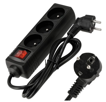 Przedłużacz 3 gniazda 1,5m z wlacznikim CZARNY