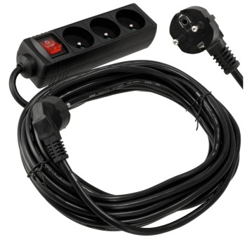 Przedłużacz 3 gniazda 10m z wlacznikim CZARNY