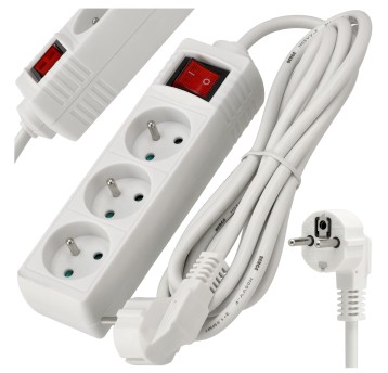 Przedłużacz 3 gniazda 3m z wlacznikim BIAŁY