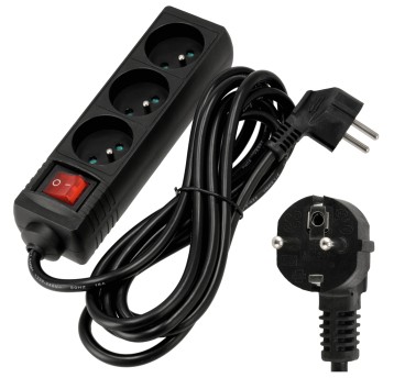 Przedłużacz 3 gniazda 3m z wlacznikim CZARNY