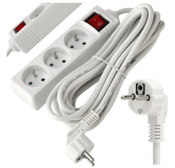 Przedłużacz 3 gniazda 5m z wlacznikim BIAŁY