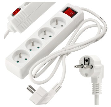 Przedłużacz 4 gniazda 1,5m z wlacznikim BIAŁY